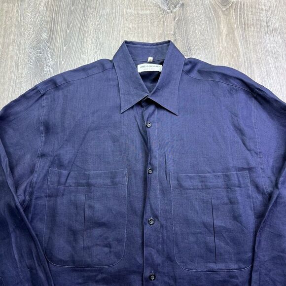 Idea Uomo Linen Button Up Shirt Men's Size M Medium Navy Blue Made In Italy - Picture 7 of 13